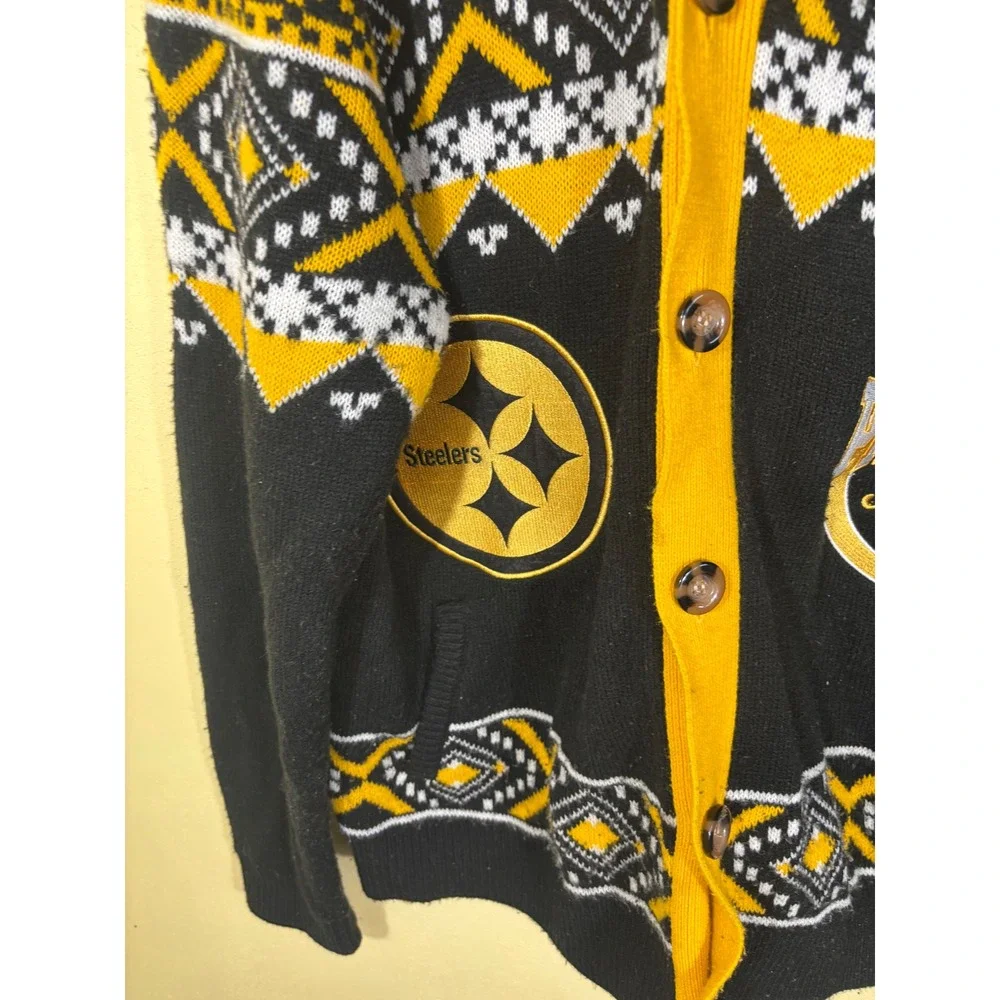 NFL Team Apparel Pittsburgh Steelers Cardigan Sweater Black Gold 2XL 1933 Shawl